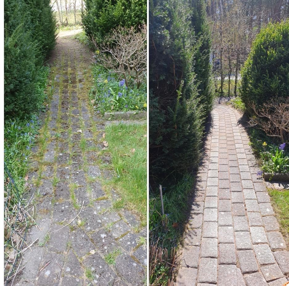 Gartenweg von Unkraut befreit - saubere Pflastersteine
